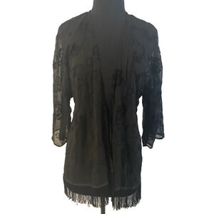 Sheer Black Lace Duster Jacket Size M/L Witchy Goth Romantic Whimsigoth Cardigan